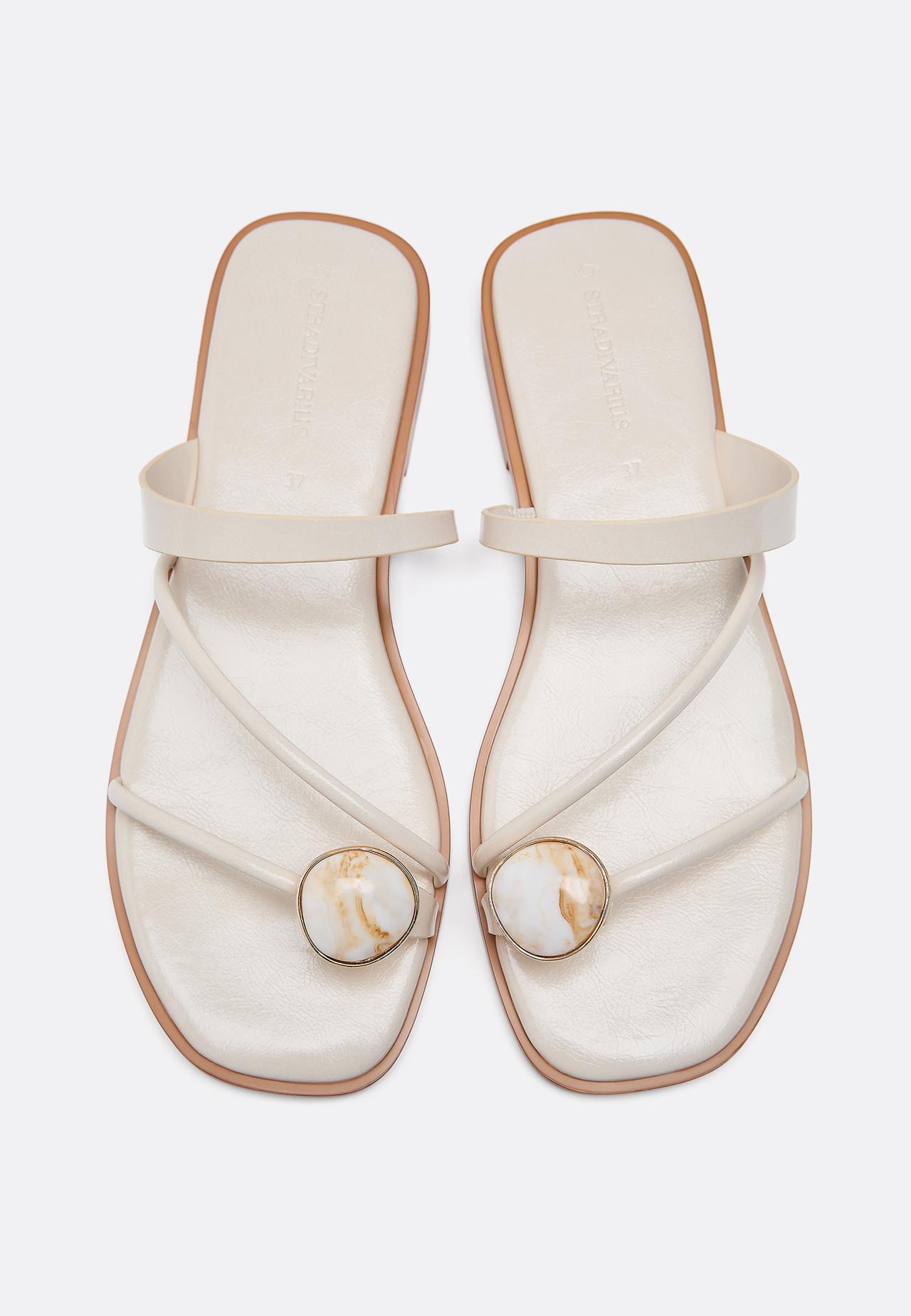 Flat stone detail sandals — ECRU