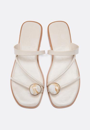 Flat stone detail sandals — ECRU 3