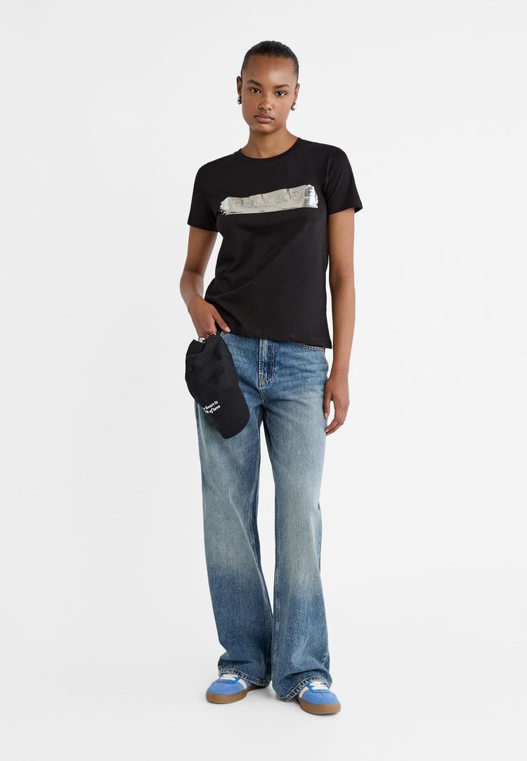 metallic t shirt met print