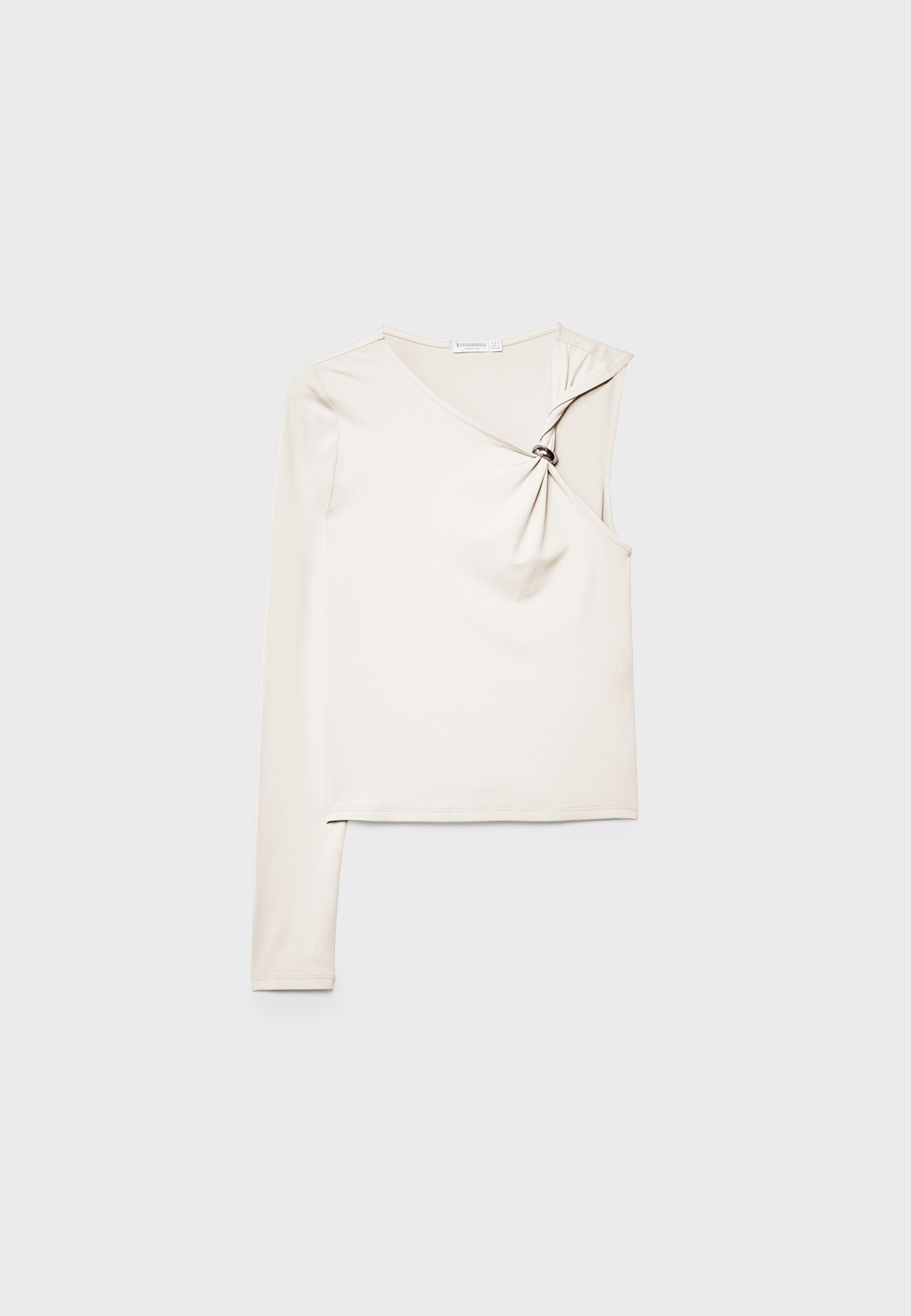 Asymmetric T-shirt with metal buckle — Ecru