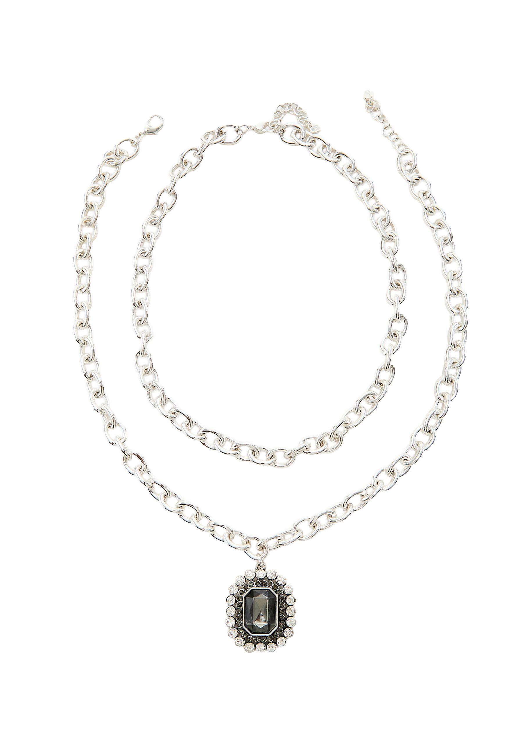 Set of 2 embellished chain necklaces — Grey
