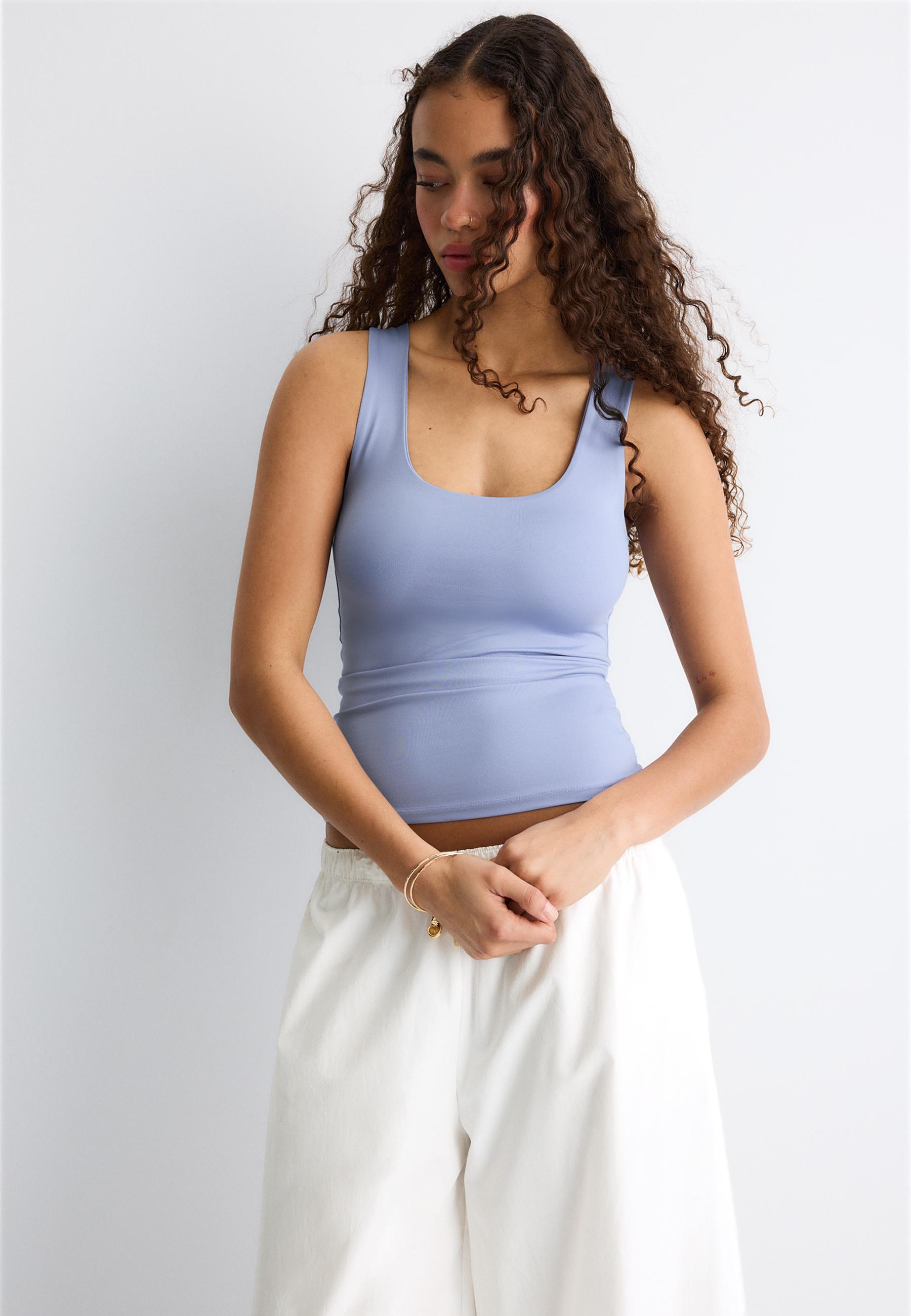 Polyamide wide-strap T-shirt — Sky blue