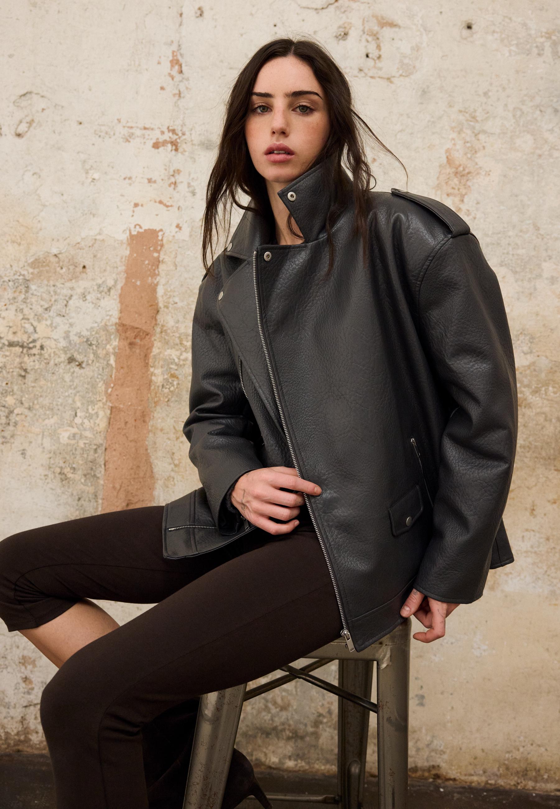 Leather effect biker jacket — Dark grey