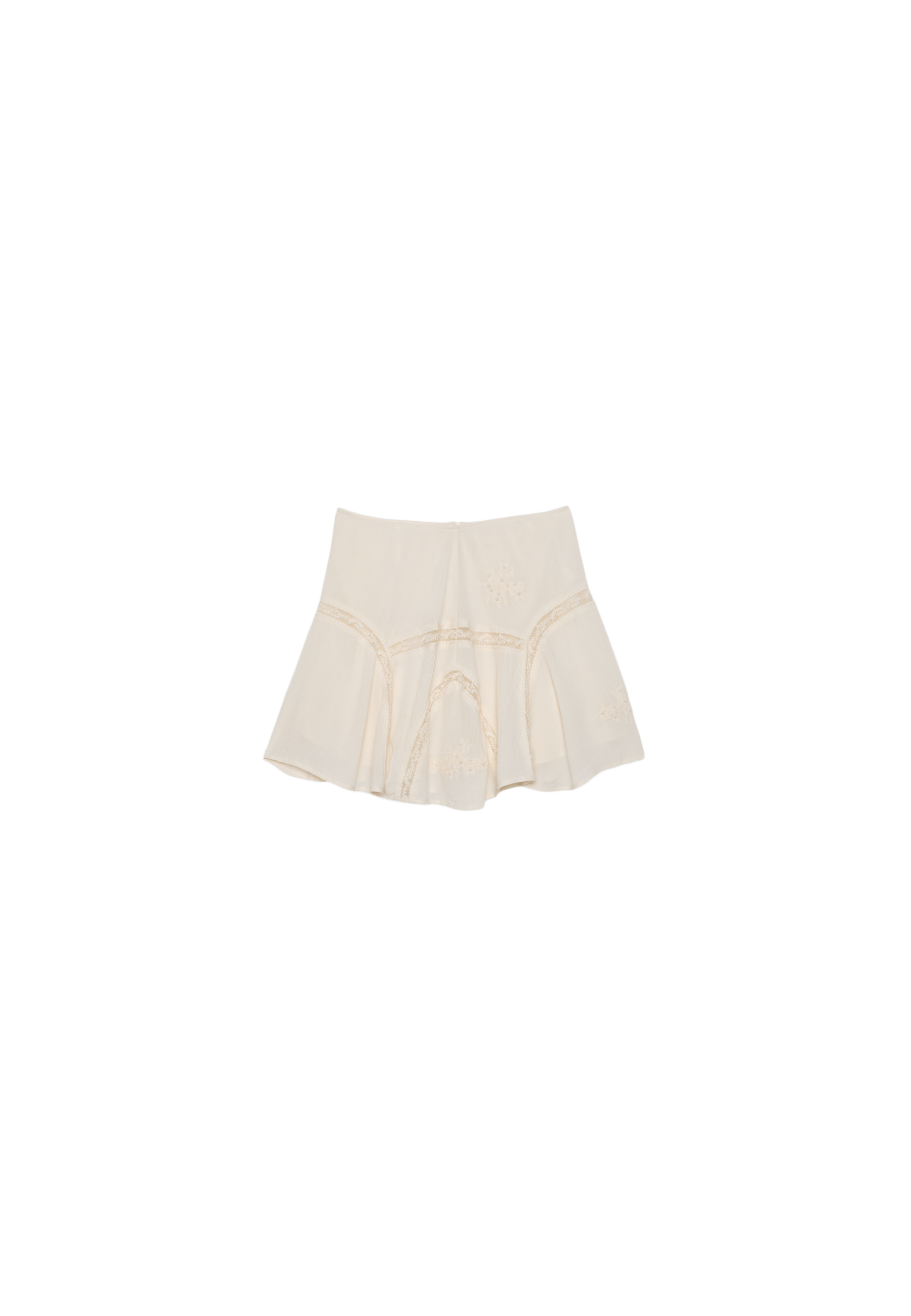 Embroidered godet mini skirt — Vanilla