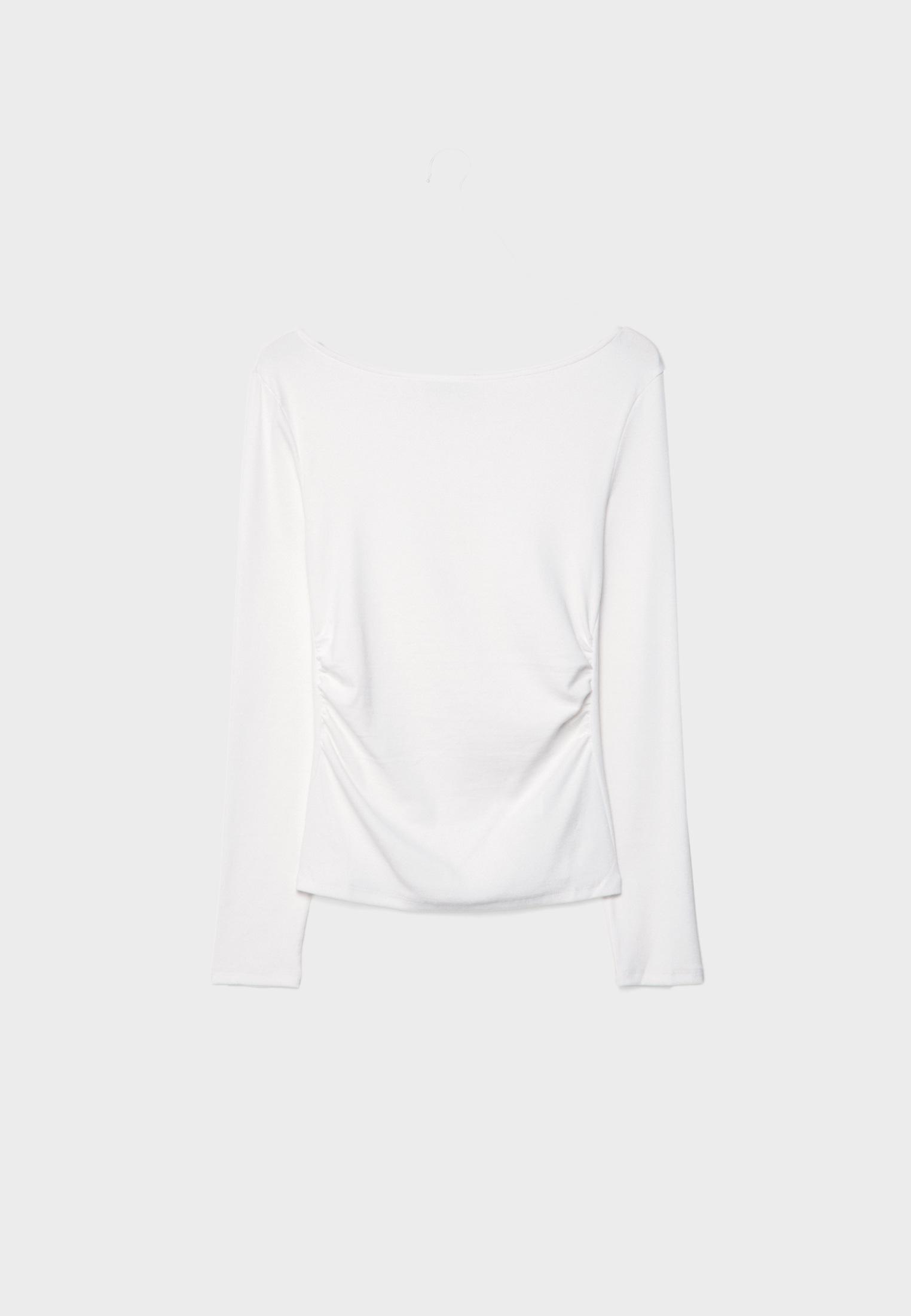 Long sleeve T-shirt with gathering — Ecru