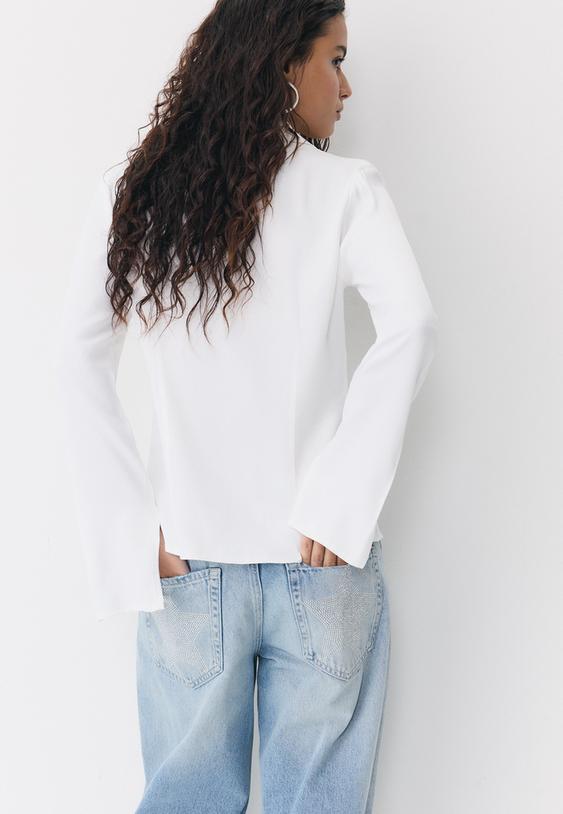 Stradivarius Satin Shirt With Ties Ecru M