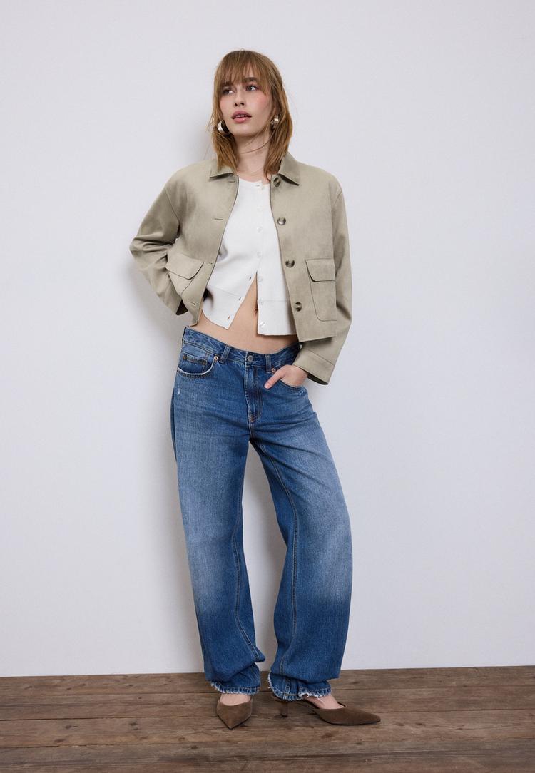 giubbotto con tasche effetto camoscio