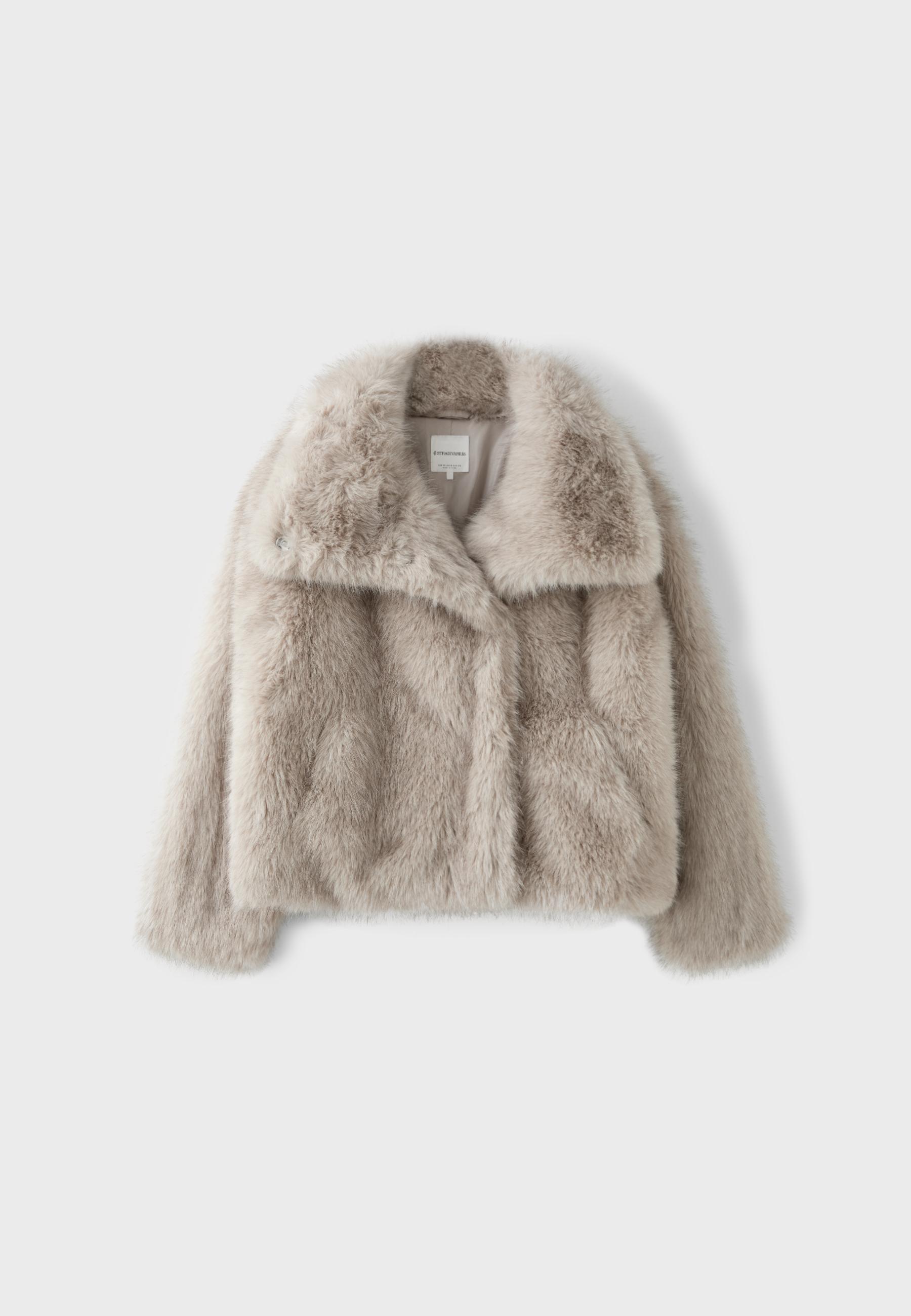 Stradivarius Basic dik yakalı suni kürk ceket görsel 4