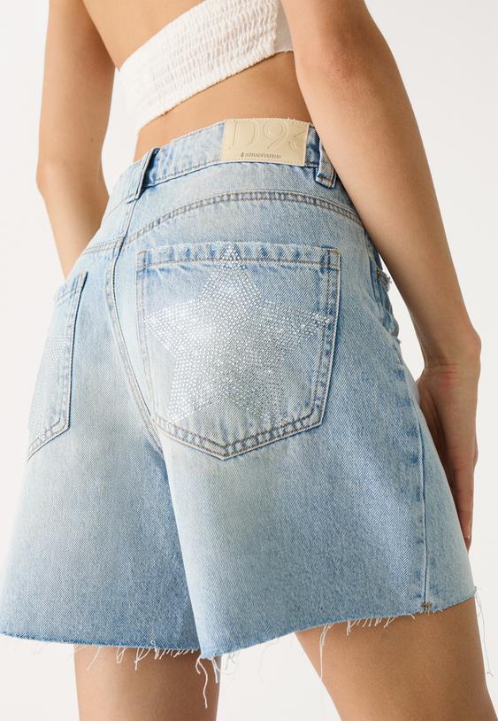 d93 longline denim shorts with stars