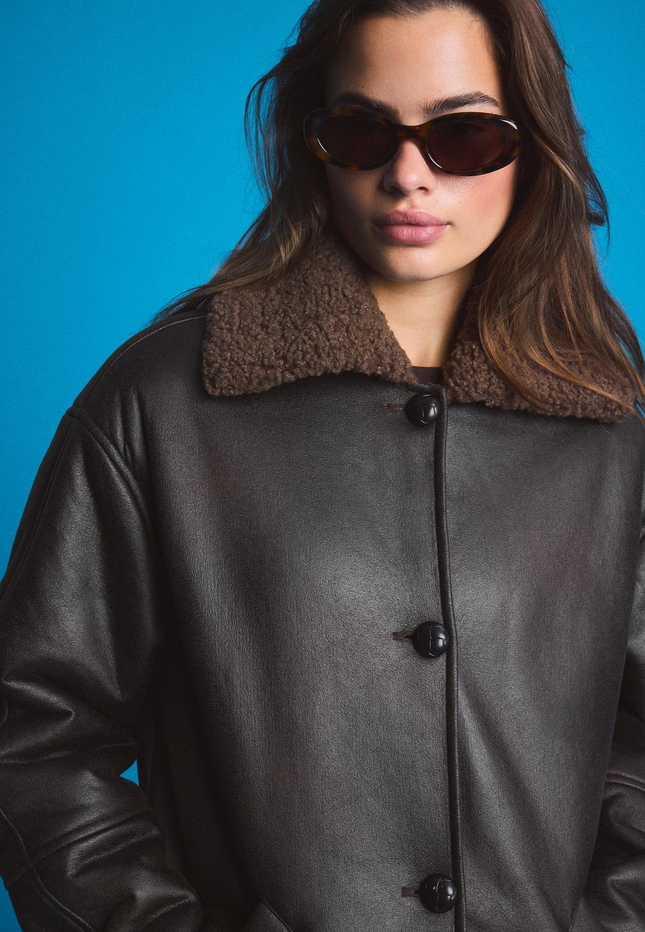 Oversize double-faced button jacket — Brown