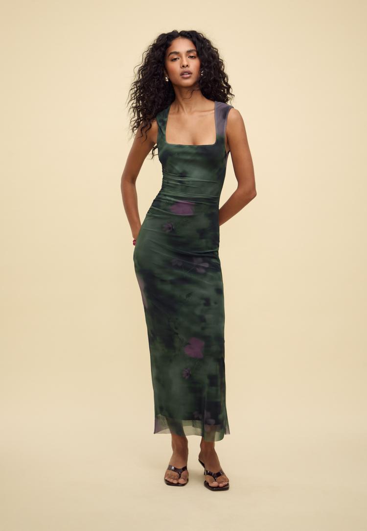 vestito lungo in tulle stampato