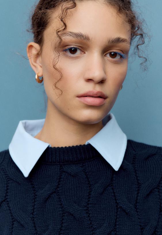 camisola de malha bimaterial com gola removivel