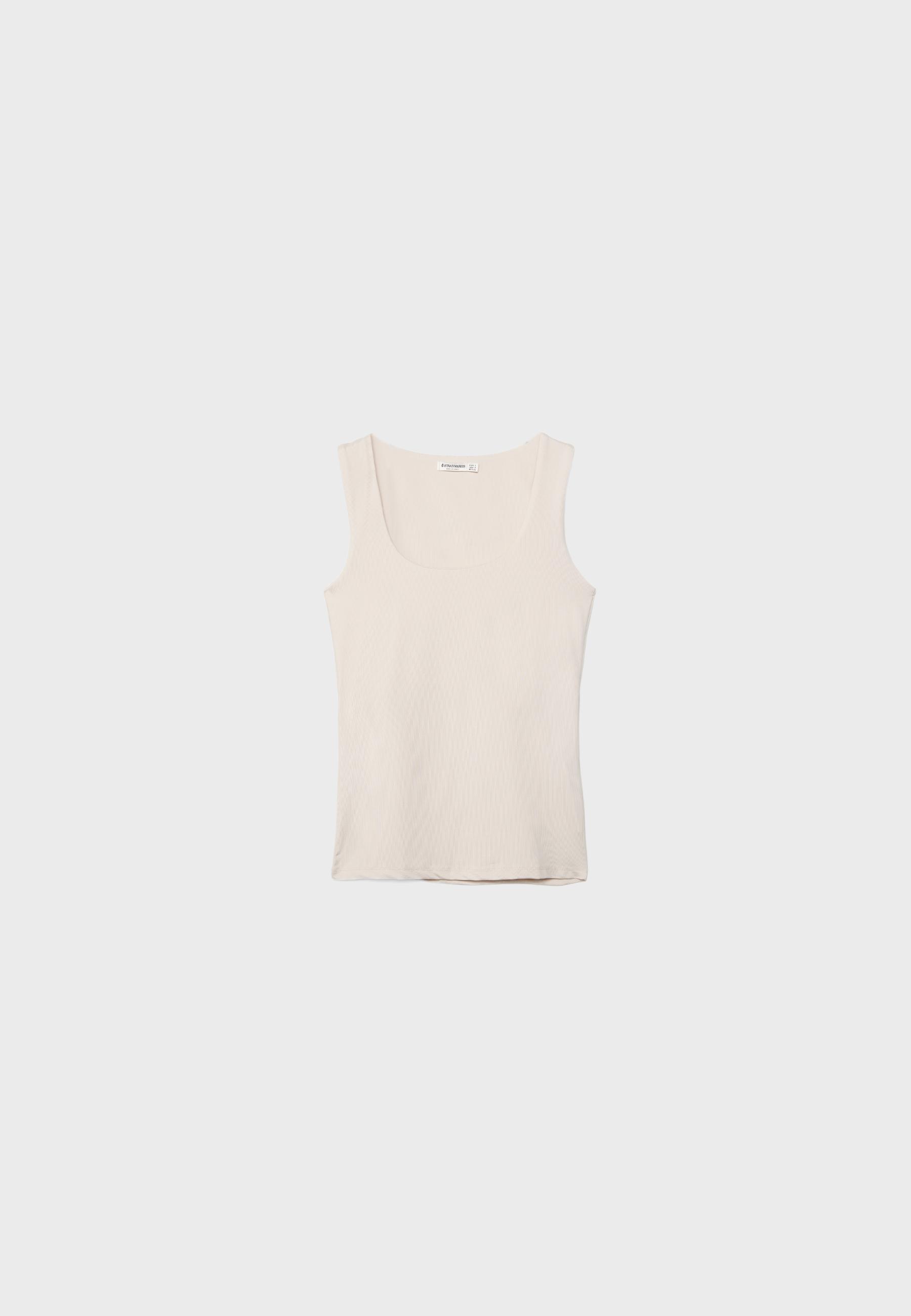 Polyamide wide-strap T-shirt — Stone