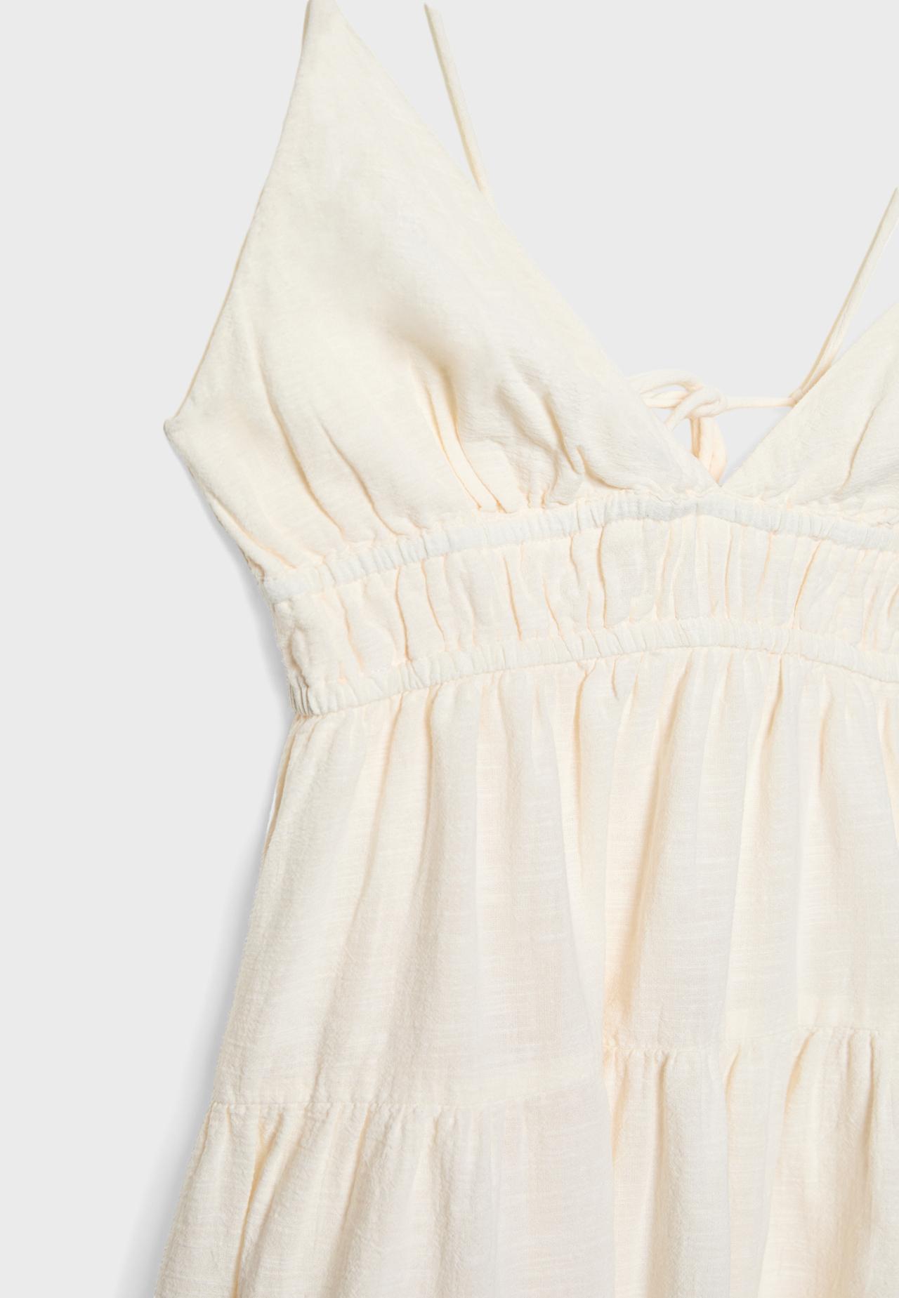 Flowing mini dress with back tie — Ecru