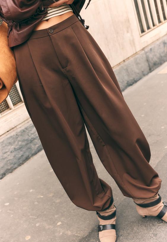 Stradivarius Smart Balloon Fit Trousers Brown Xl