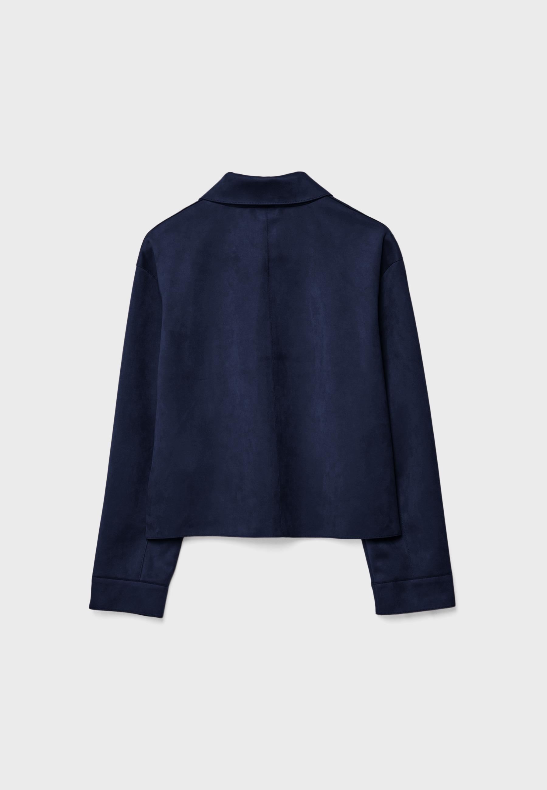 Faux suede jacket with pockets — Navy blue
