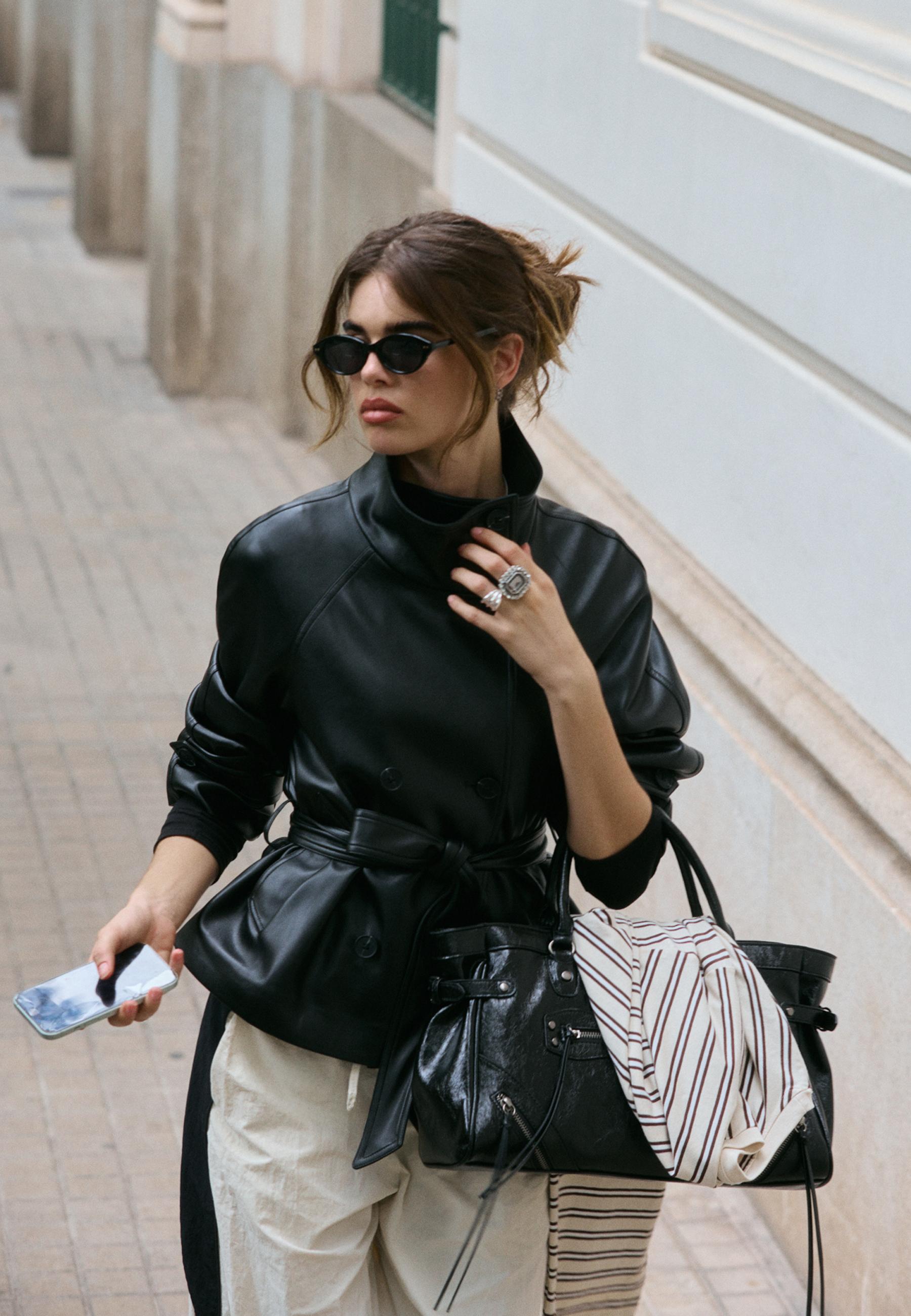 High neck leather effect trench coat - Women's fashion