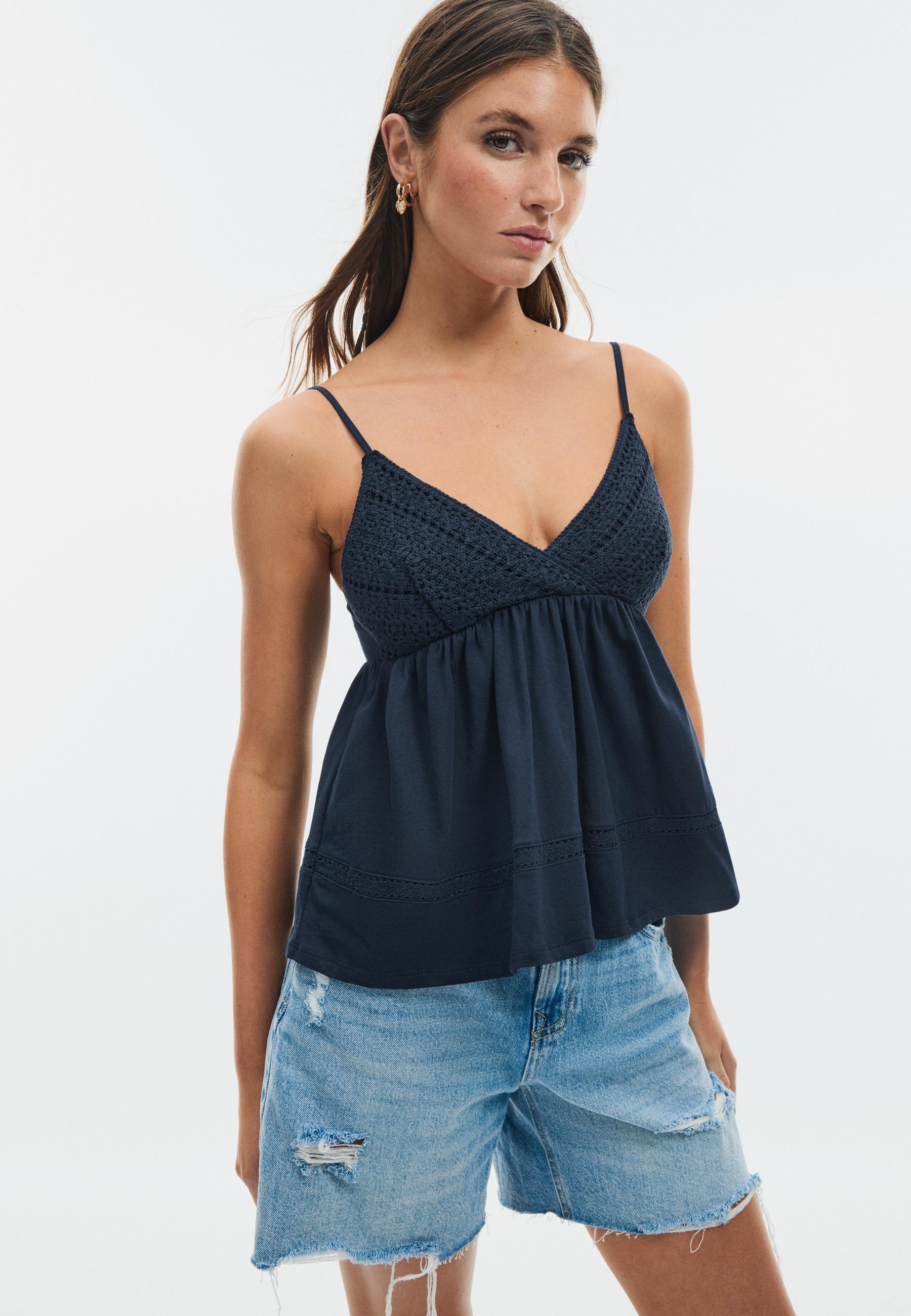 Crochet strappy top — Dark blue