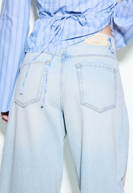 Stradivarius D80 Barrel Fit Jeans Overdyed Blue Denim 16