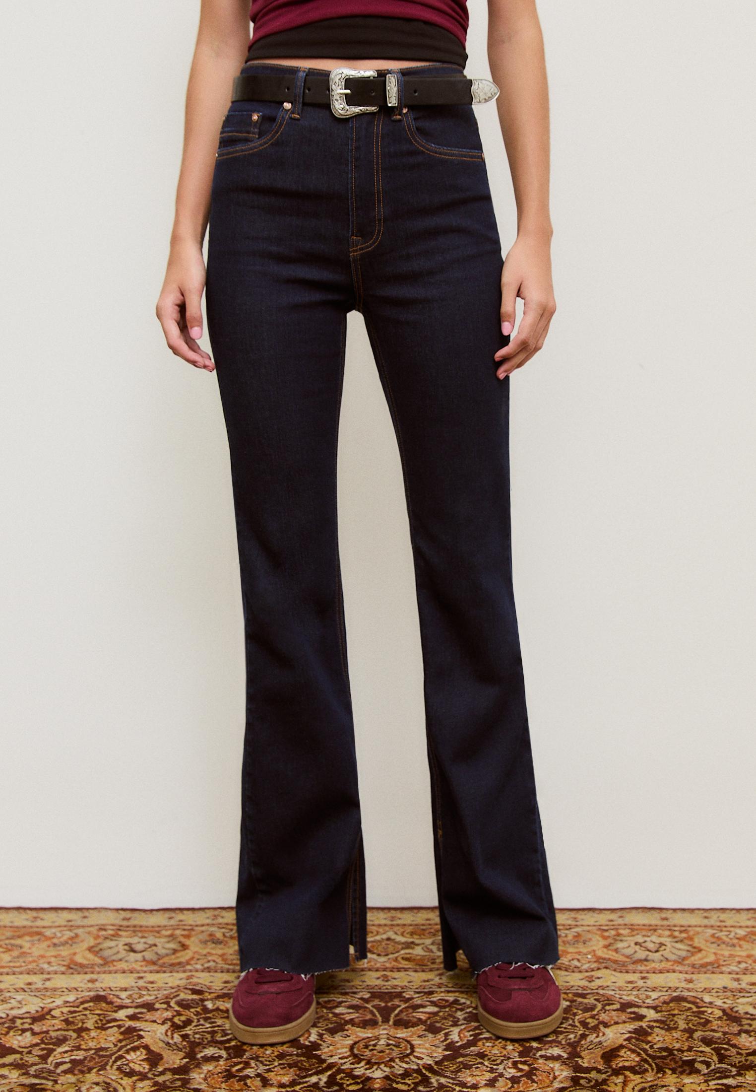 D74 Bell bottom jeans with split — RINSE BLUE DENIM