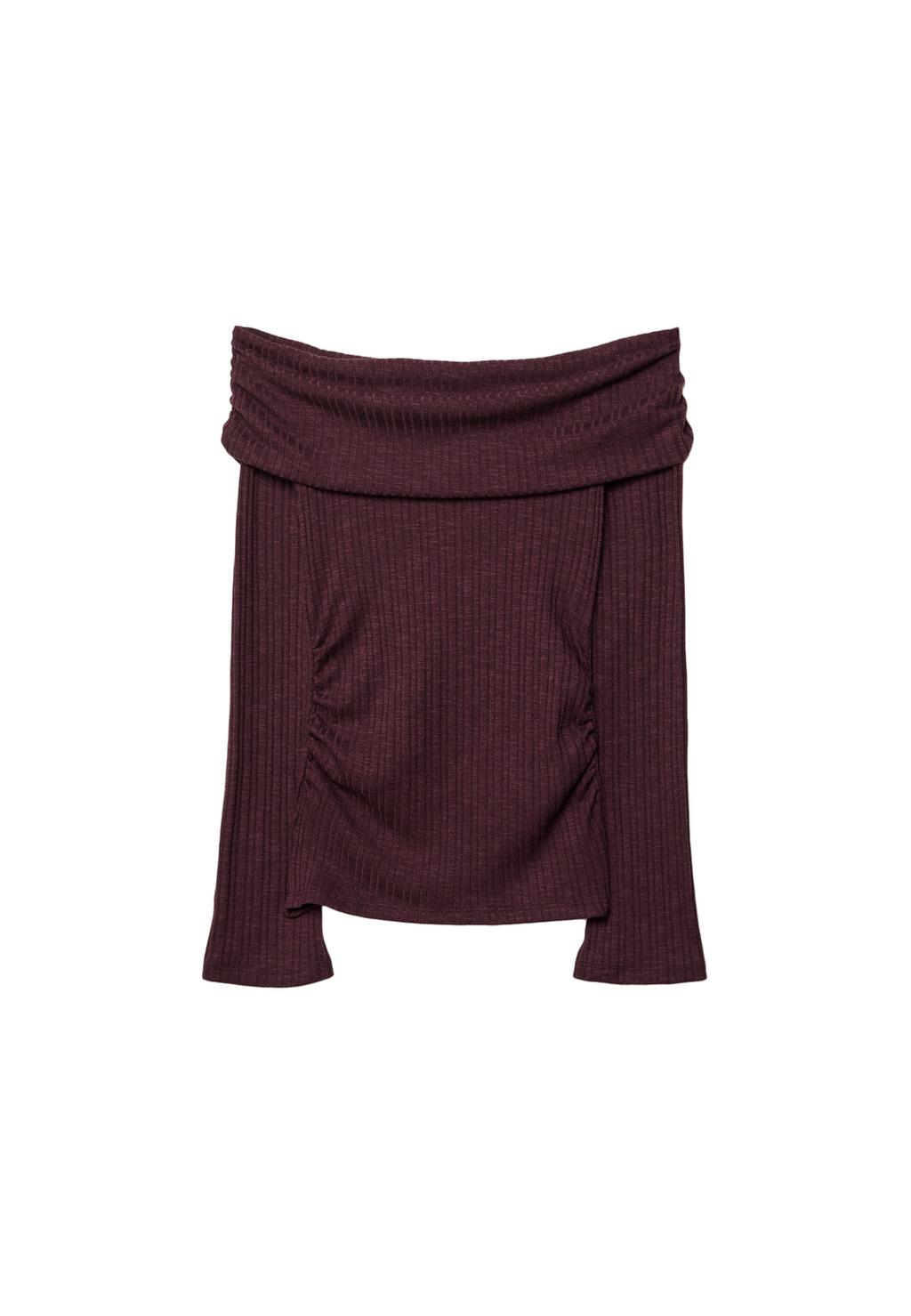 T-shirt en maille froncée épaules dénudées