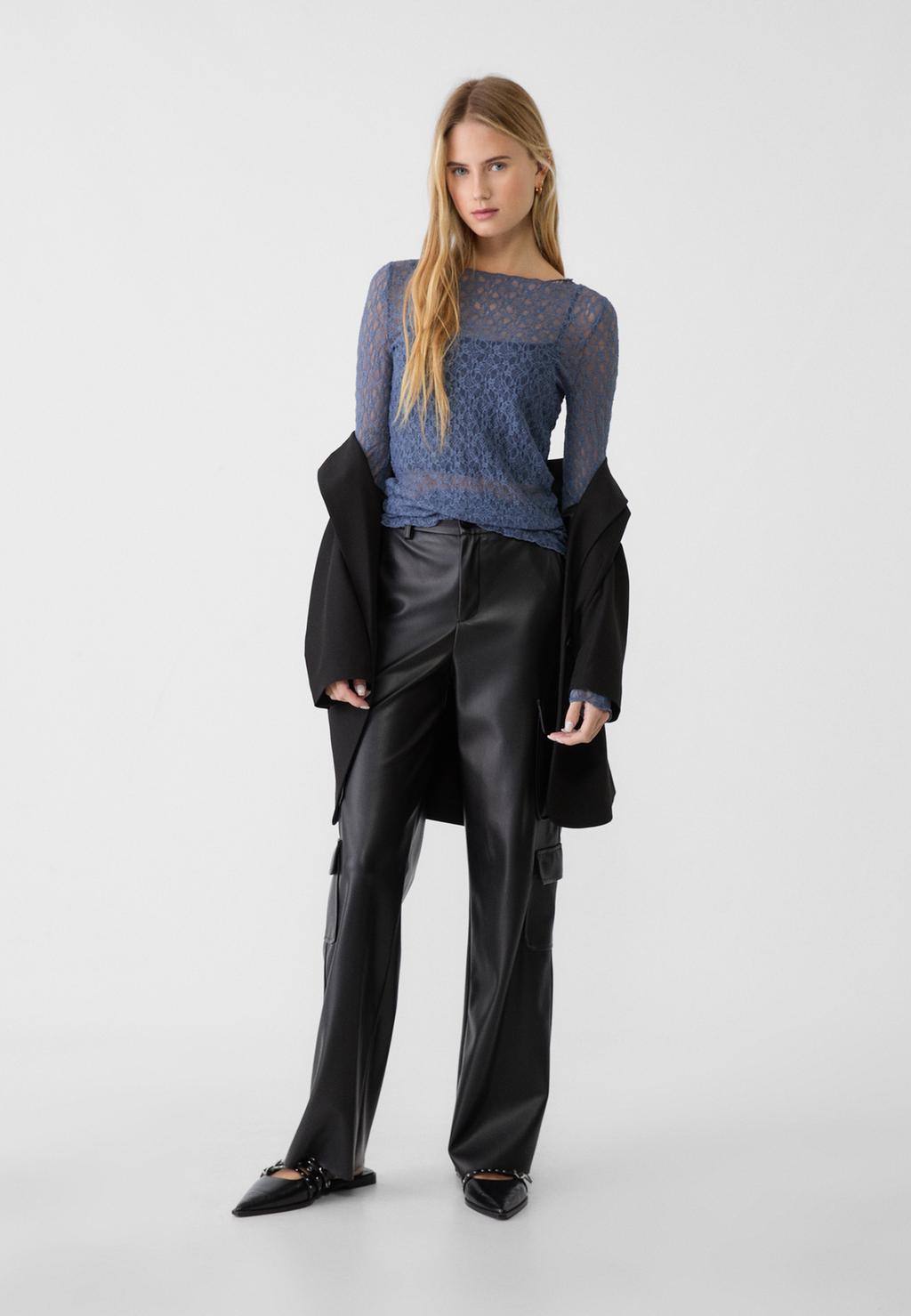 Faux leather cargo trousers