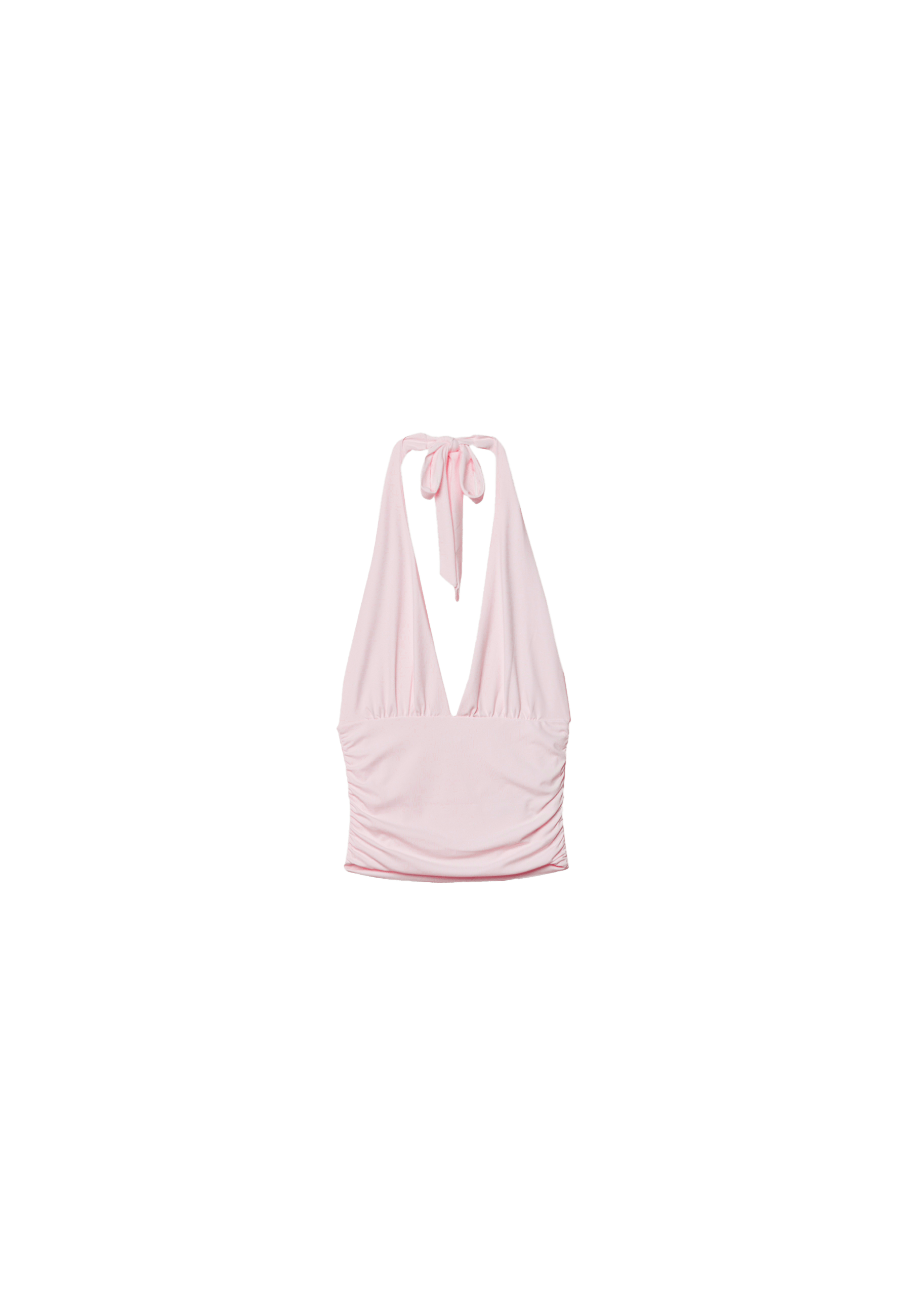 Ruched halter top with neck tie — Salmon pink