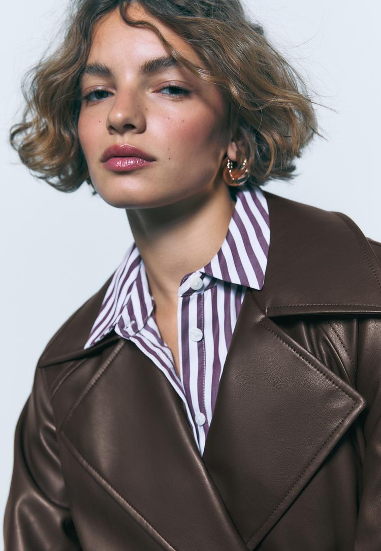 long faux leather trench coat