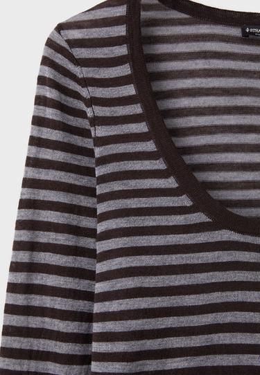 Basic wool and silk round neck jumper — Brown 10