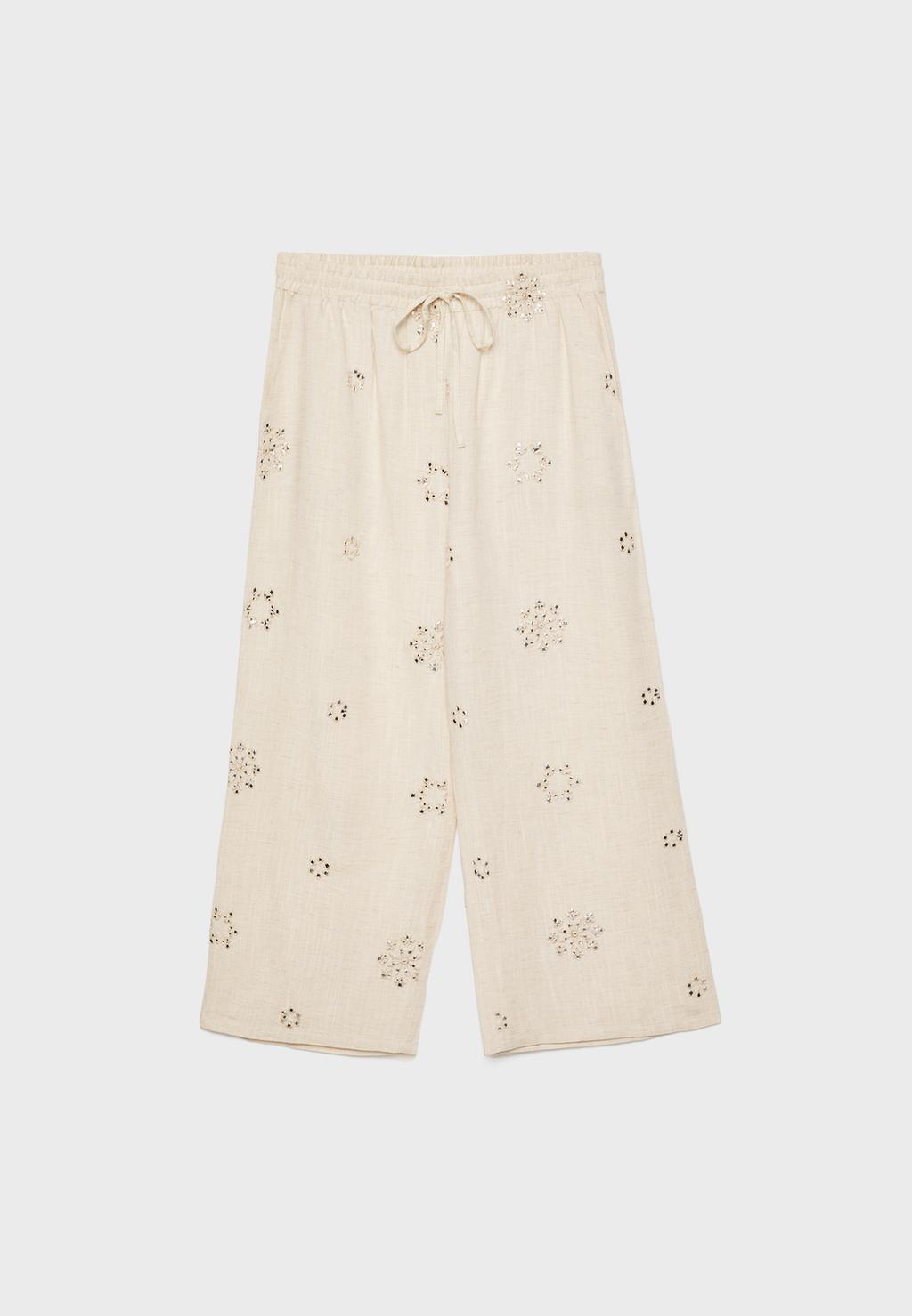 Jupe-culotte brodée en lin