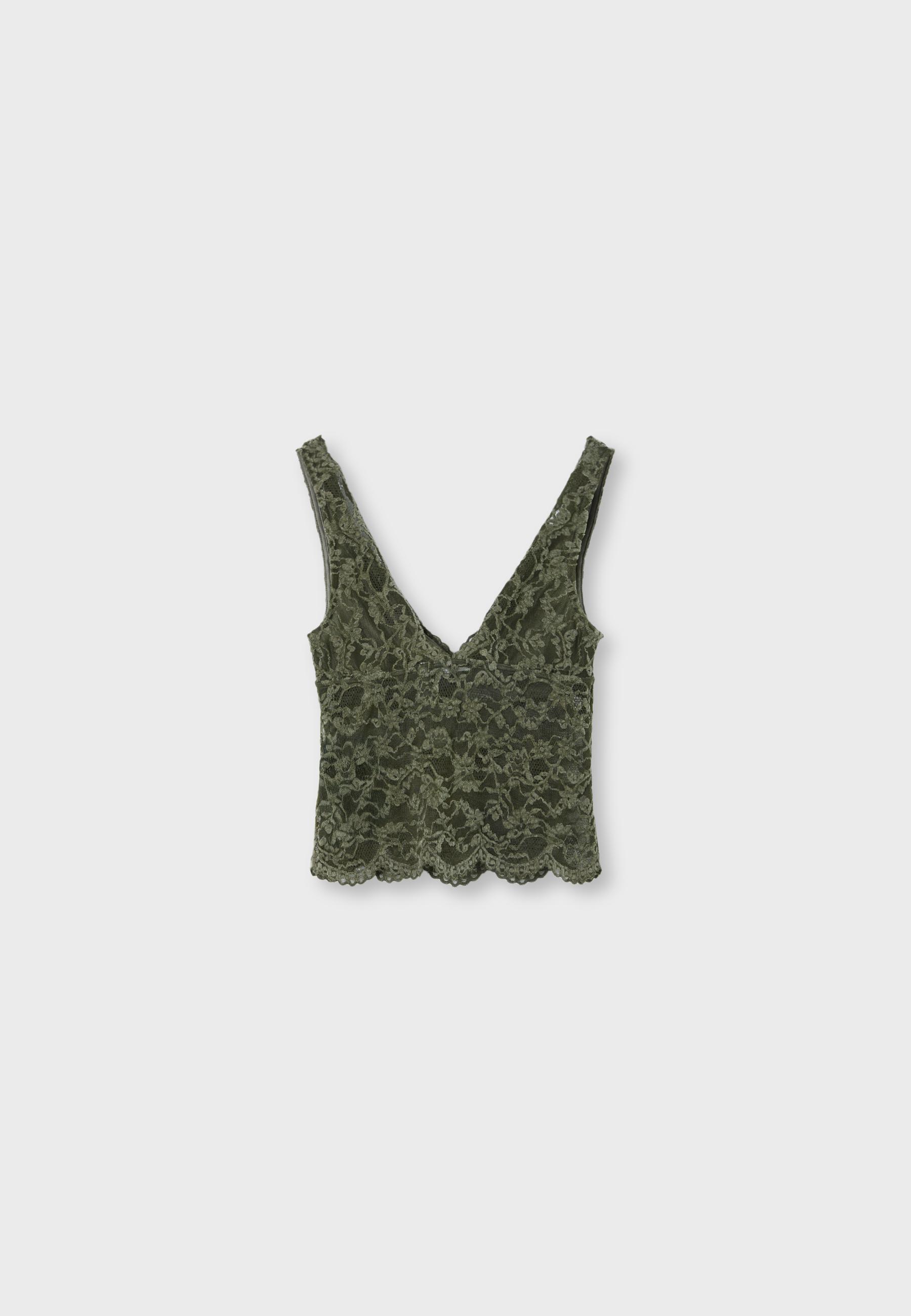 Wide-strap lace top — Khaki
