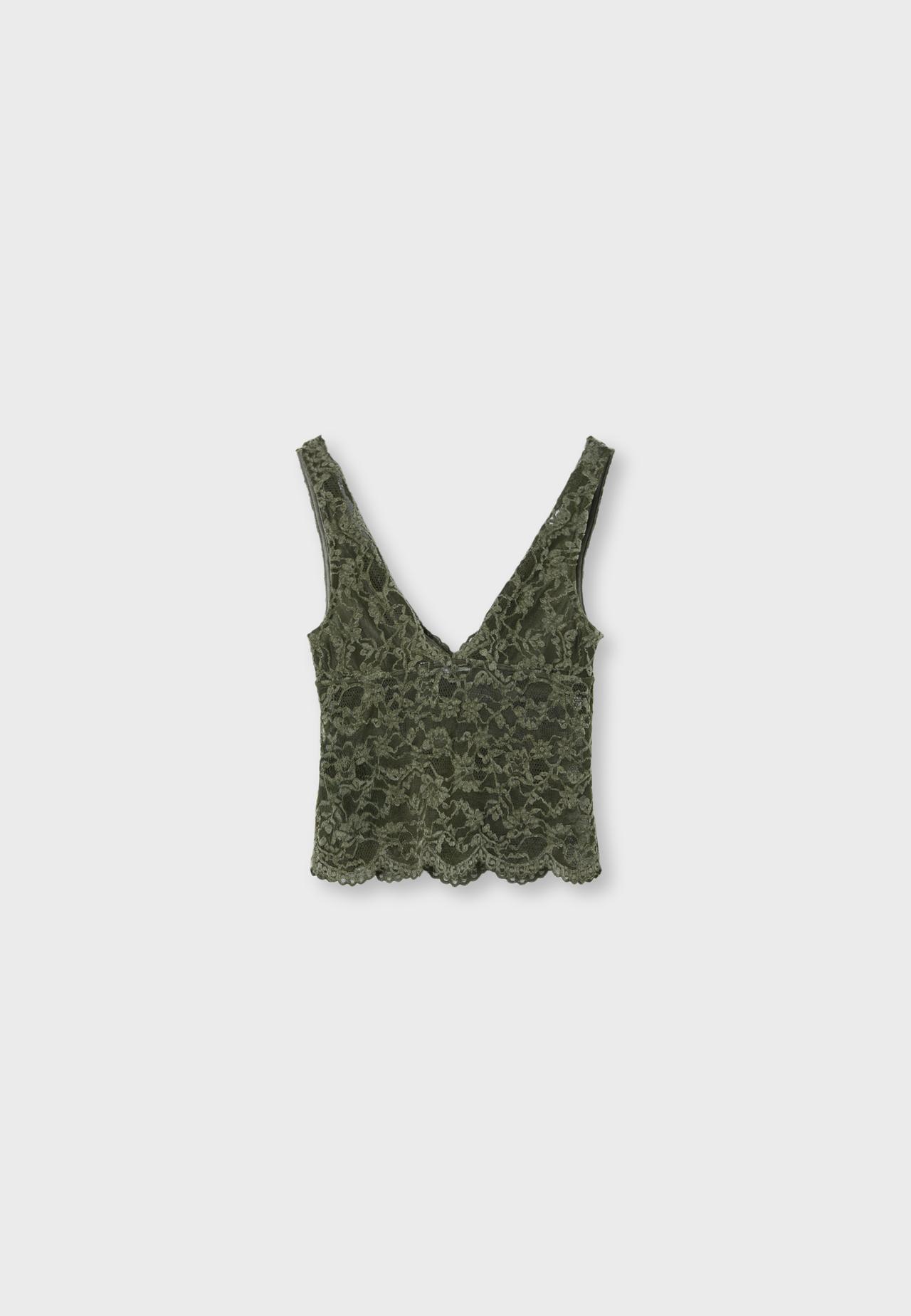 Lace top with wide straps — Khaki
