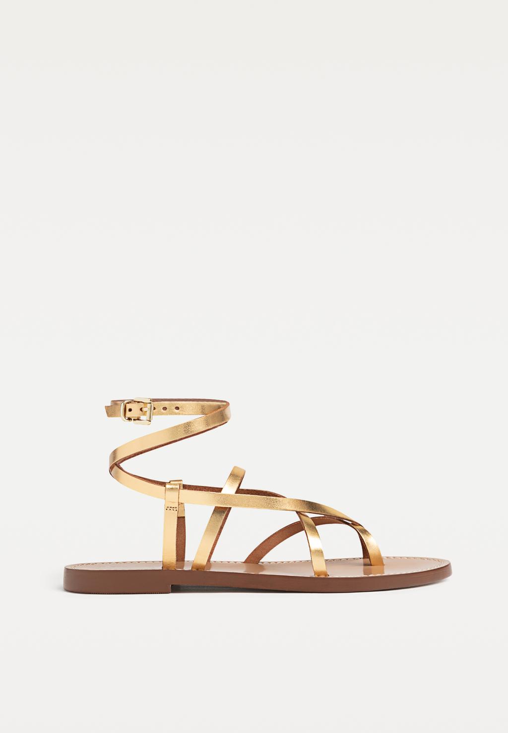 Sandale plate brides en cuir