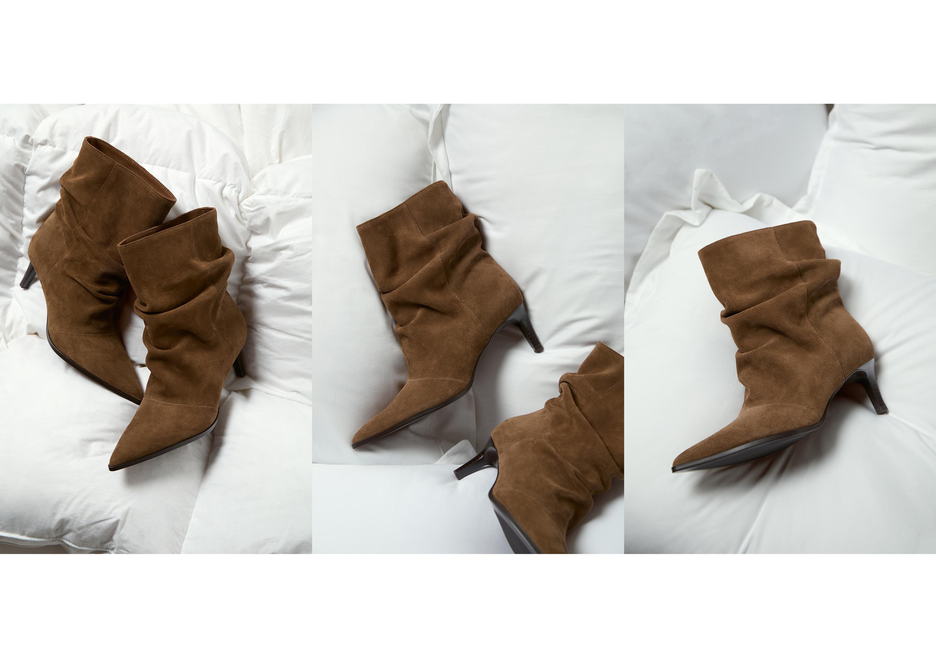 Slouchy leather heeled ankle boots — BROWN