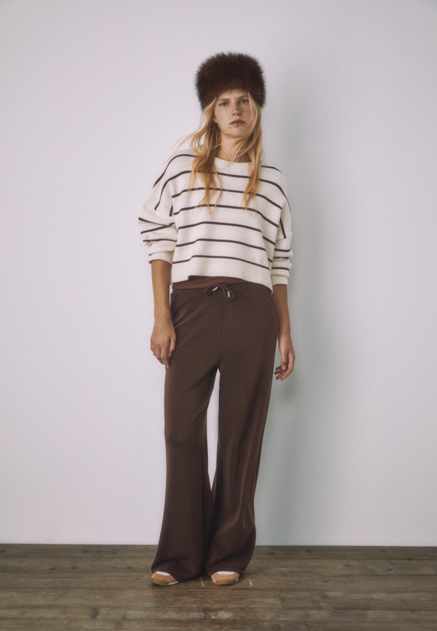 Cropped striped knit jumper — Vanilla