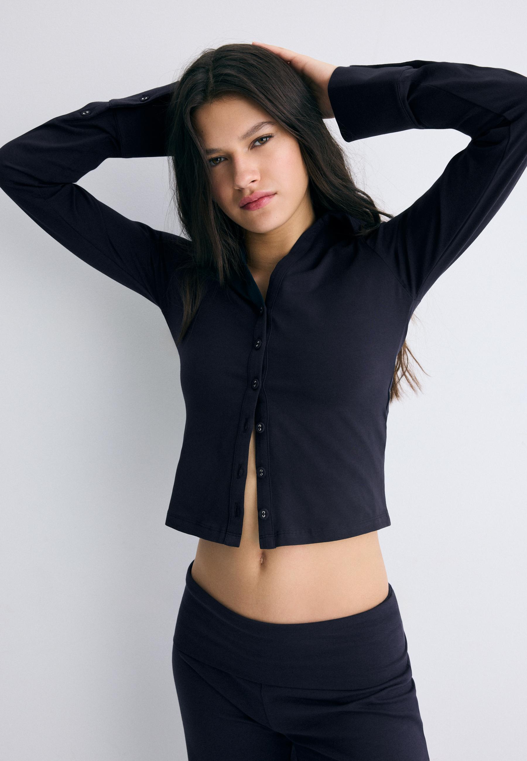 Knit shirt with buttons — Navy blue