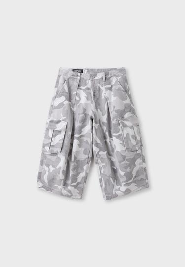 Printed twill Bermuda shorts — Grey 7