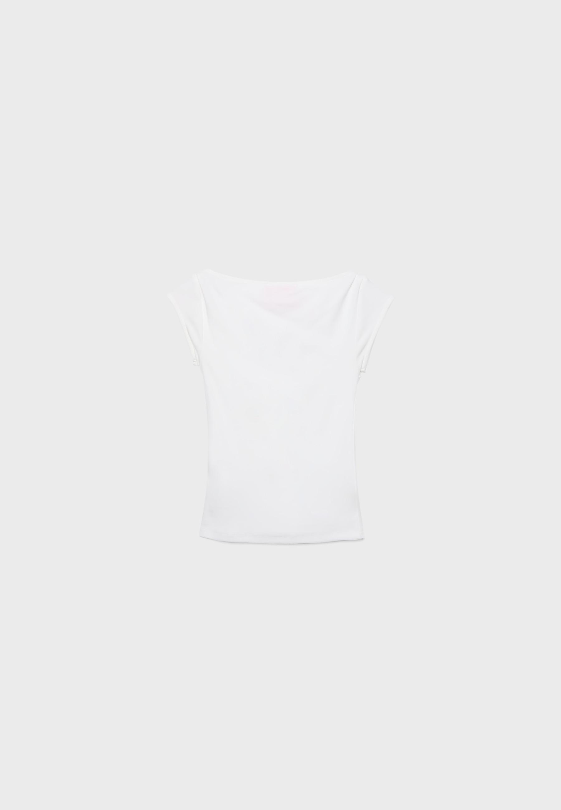 Boat neck short sleeve T-shirt with rhinestones One Dilemma — White