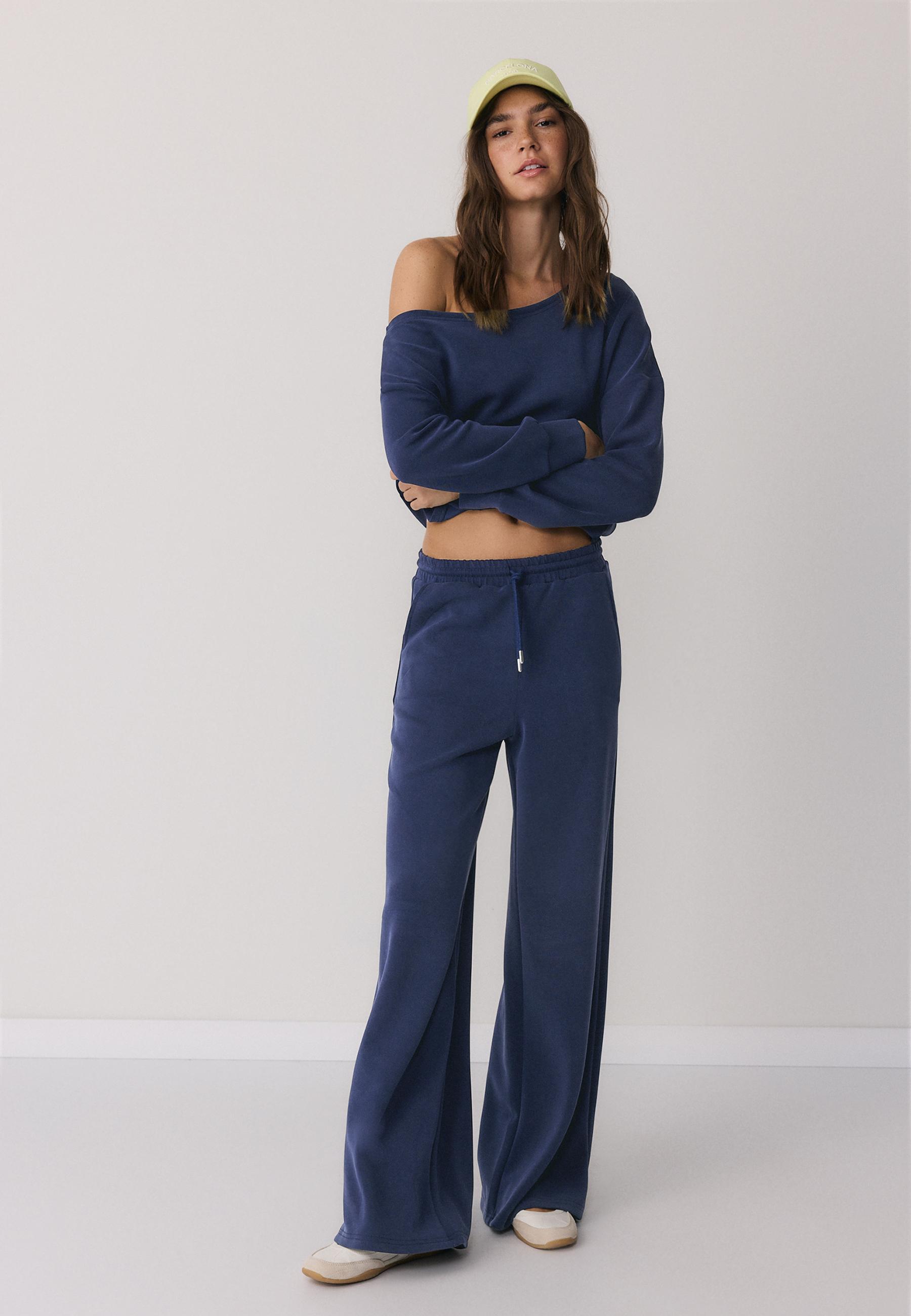 Stradivarius Παντελόνι Jogger Palazzo Με Απαλή Υφή Σκούρο Μπλε S