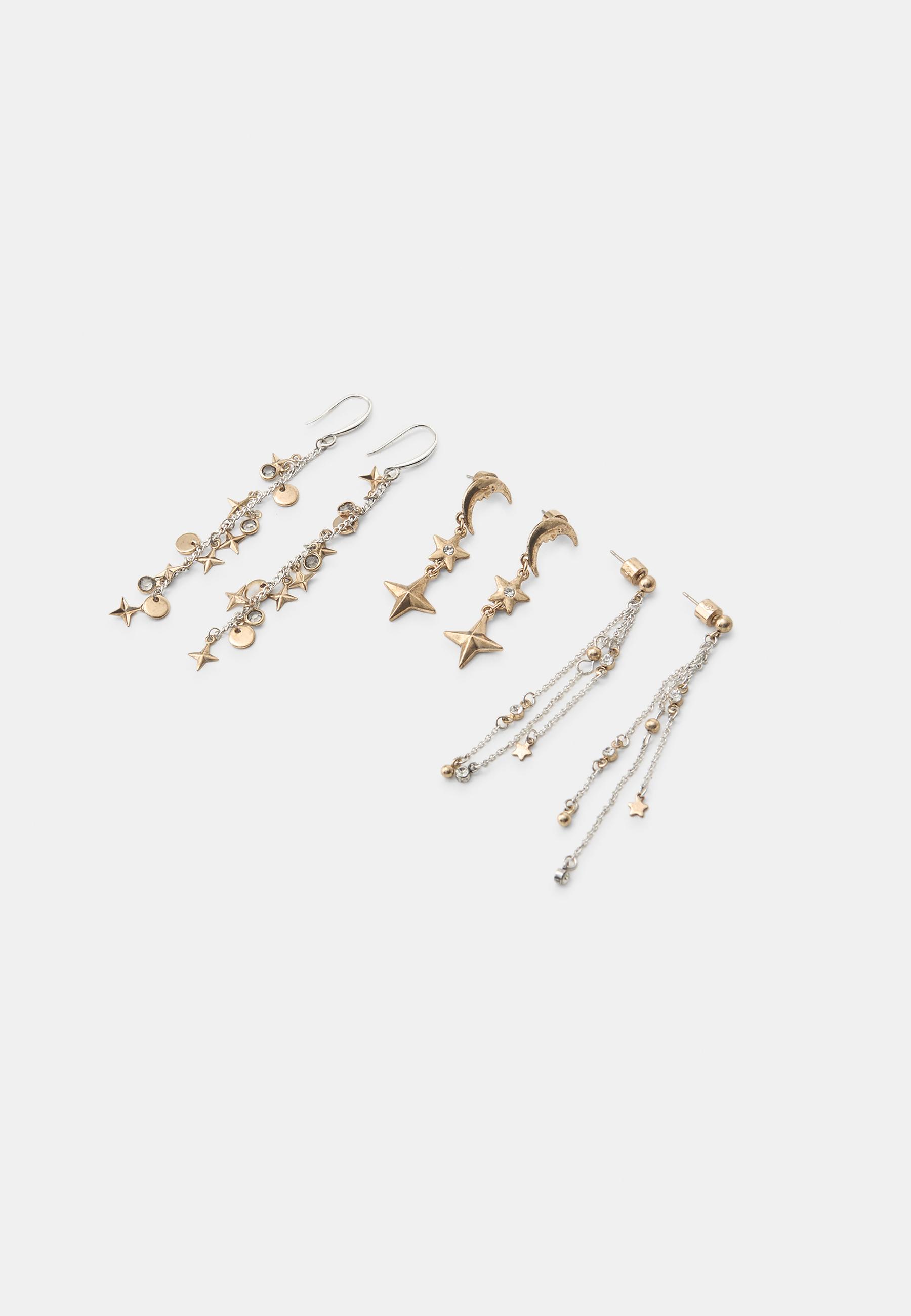 Set of 3 assorted moon and star earrings — Gold