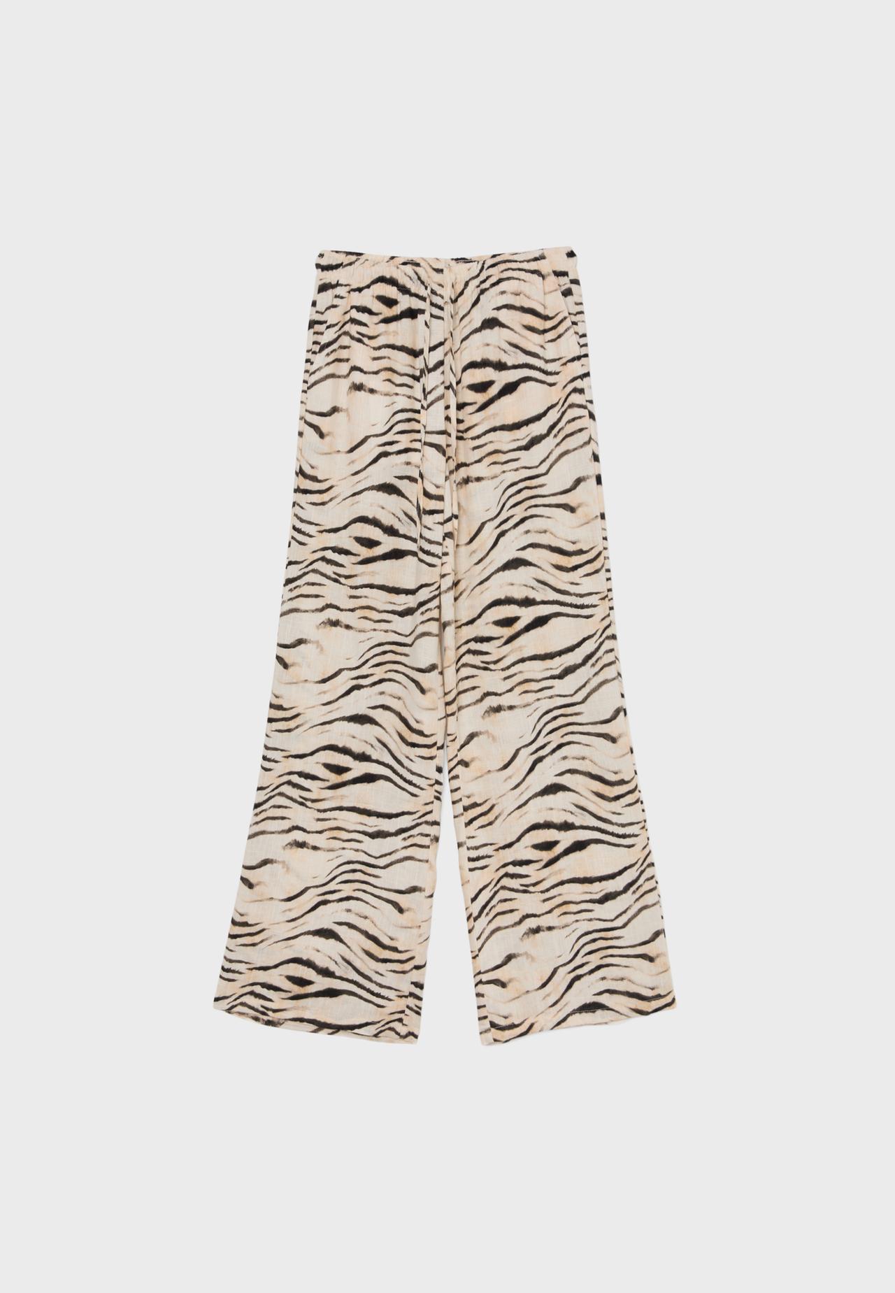 Straight-leg linen-effect trousers — Beige