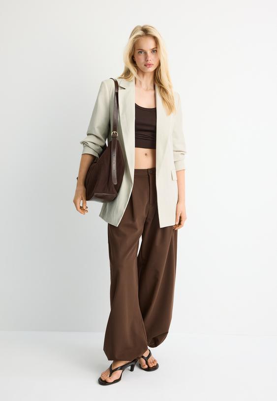 basic keten karısımlı blazer