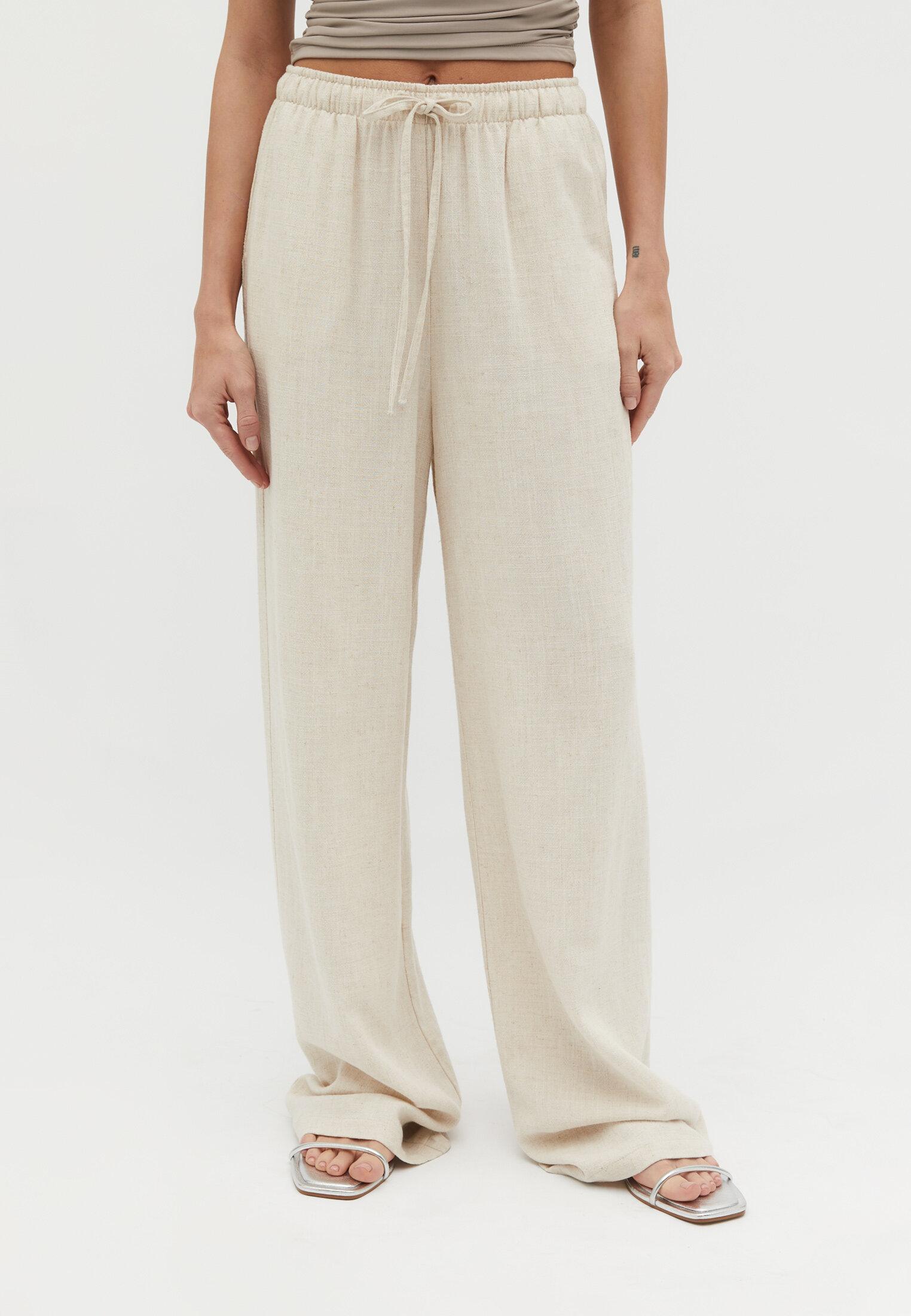 Straight-leg linen-look trousers — Stone