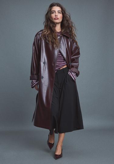 Long leather effect trench coat — Purple 2