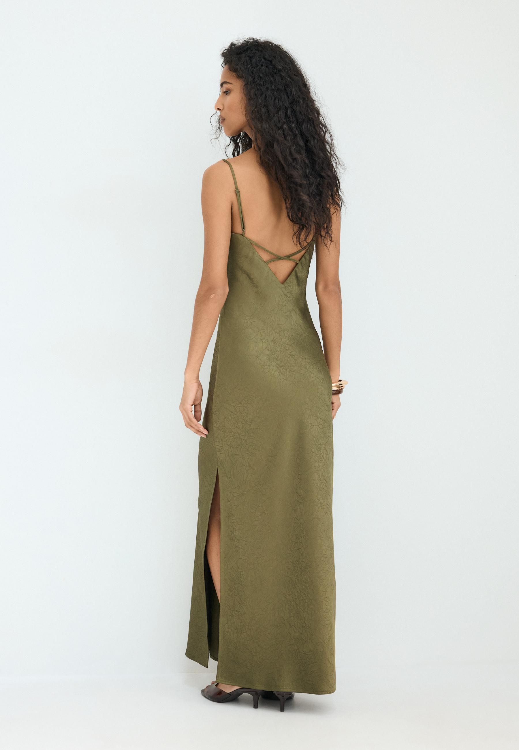 Satin midi dress — Khaki