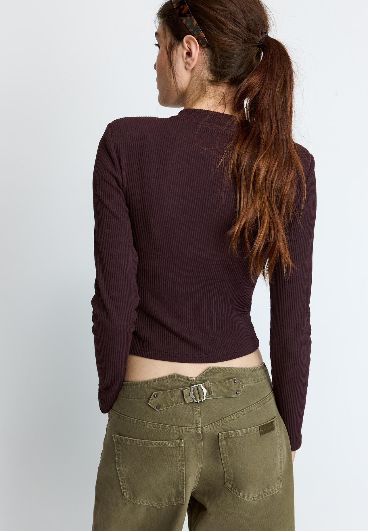 Knit cardigan with padded shoulders — AUBERGINE