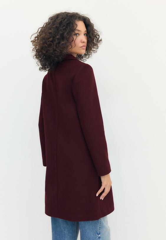 Stradivarius Soft-Touch Button-Up Midi Coat Burgundy Xl