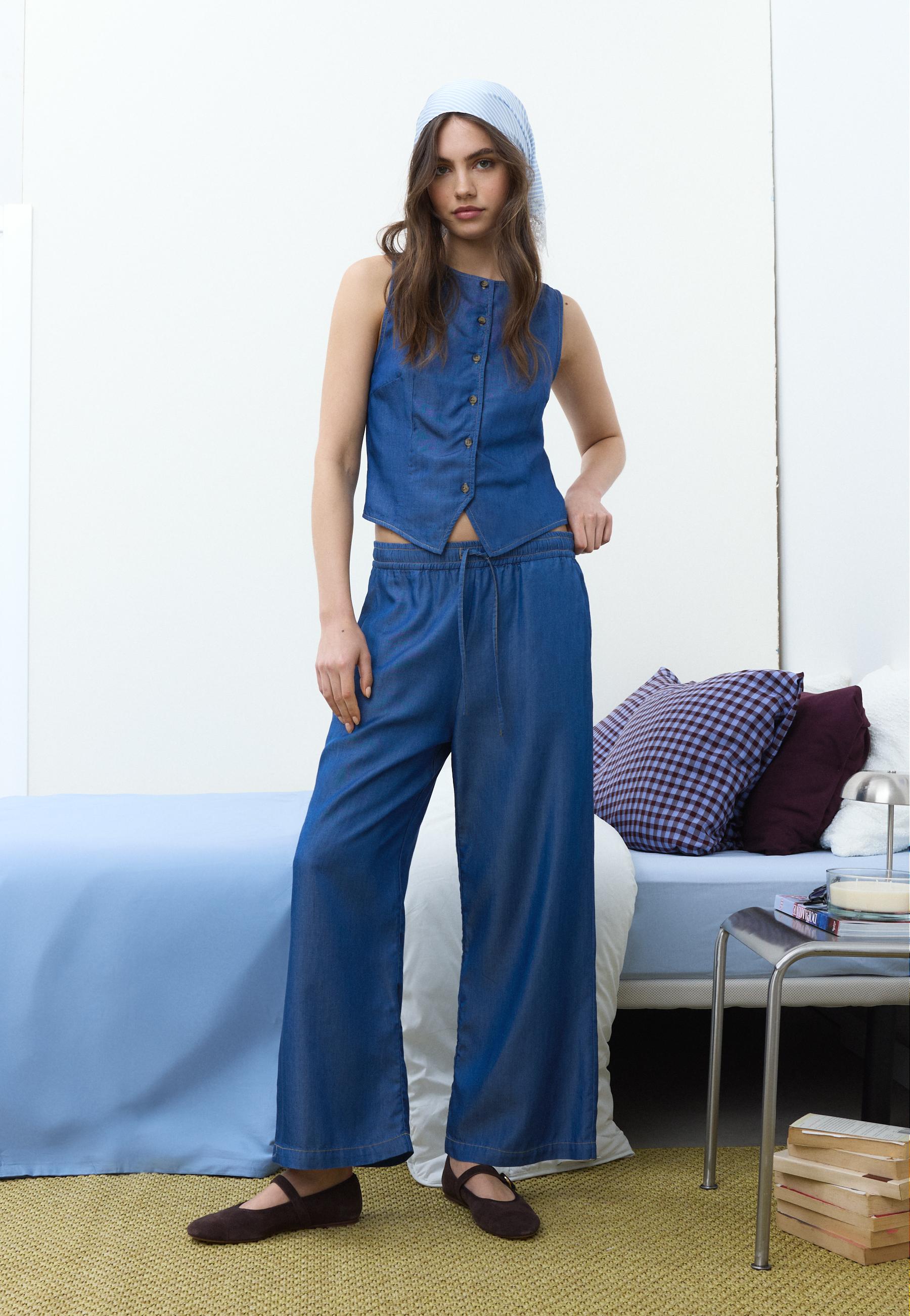 Düğmeli kolsuz denim top - Görsel 10