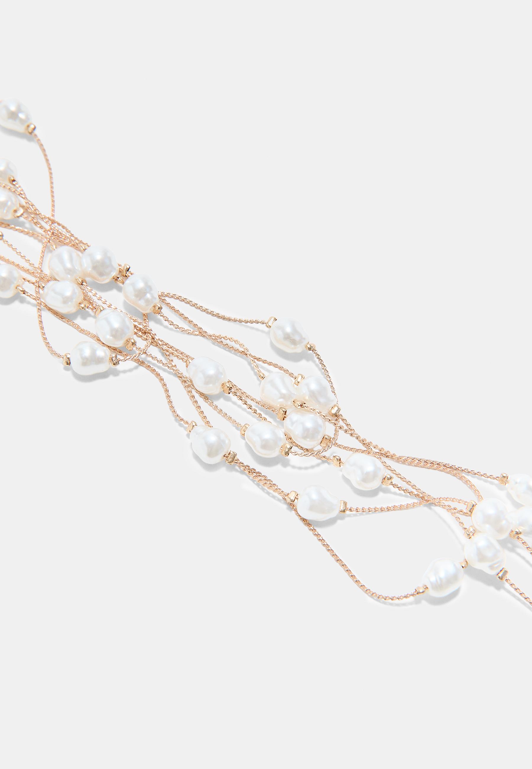 Multi-strand faux pearl necklace — Gold