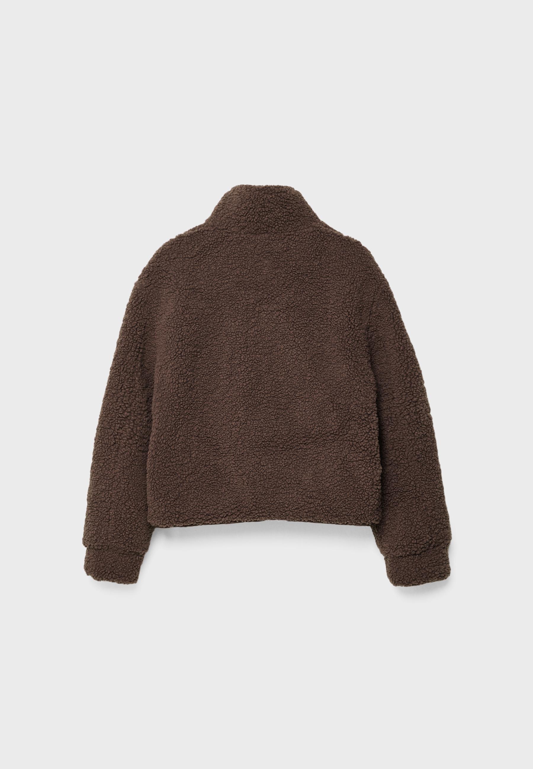 Zip-up faux shearling lined jacket — Brown